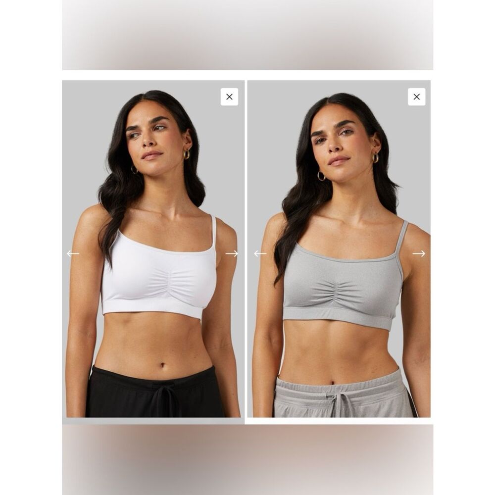 NWT New Lot 2 32 DEGREES Ruched Cool Bralette w/ Pads Gray & White Medium M